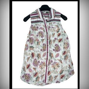 Akemi + Kin Floral Button-Down Women's Blouse - White and Pink Small